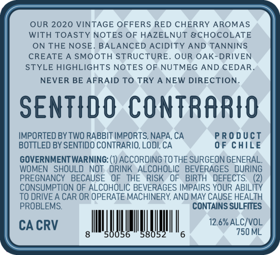 Sentido Contrario 2020 Pinot Noir Maule Valley DO, Chile