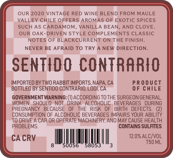 Sentido Contrario 2020 Red Blend Maule Valley DO, Chile