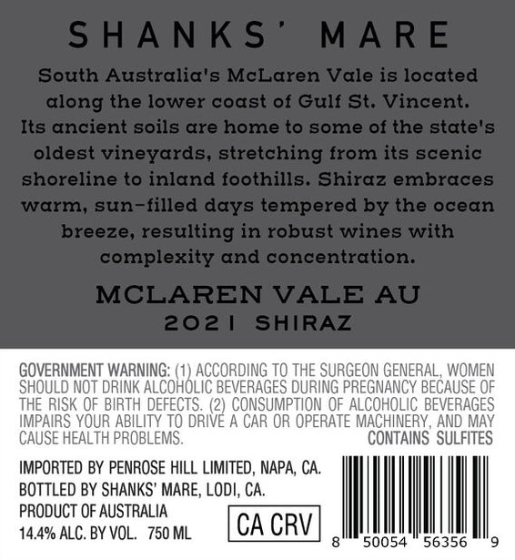 Shanks' Mare 2021 Shiraz McLaren Vale, Australia