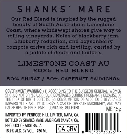 Shank's Mare Red Blend Back Label