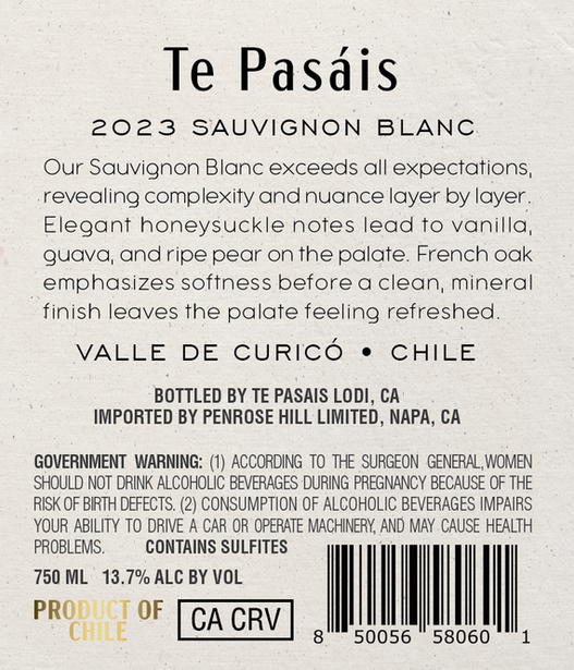 Te Pasáis 2023 Sauvignon Blanc Curico Valley, Chile