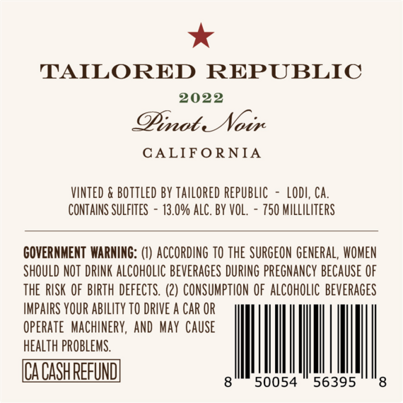 Tailored Republic 2022 Pinot Noir, California