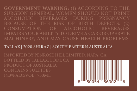 Tallax 2020 Shiraz South Eastern Australia, Australia