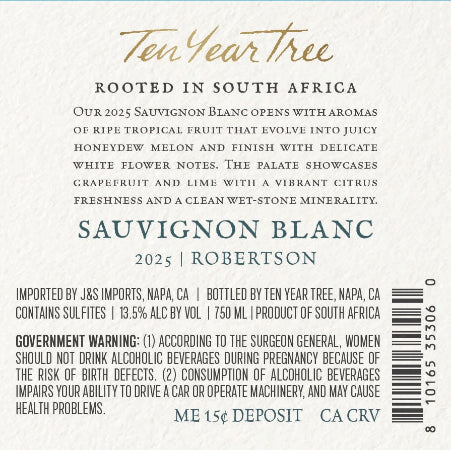 Ten Year Tree Sauvignon Blanc Back Label