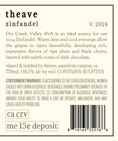 Theave Zinfandel back label