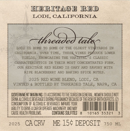 Threaded Tale Red Blend Back Label