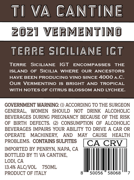Ti Va Cantine 2021 Vermentino Terre Siciliane IGT, Italy