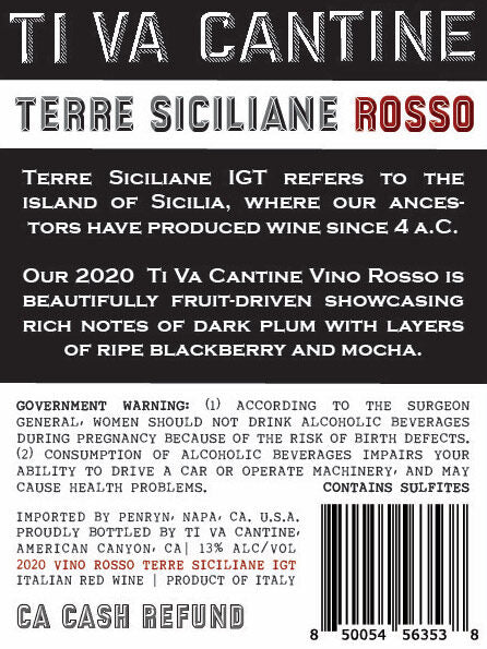 Ti Va Cantine 2020 Vino Rosso Terre Siciliane IGT, Italy