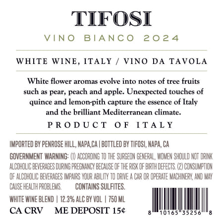 Tifosi 2024 White Blend Back Label