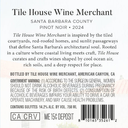 Tile House Wine Merchant 2024 Pinot Noir Back Label