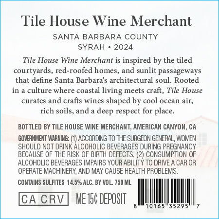 Tile House Syrah Back Label