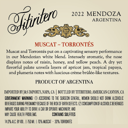 Titiritero 2022 Muscat – Torrontés Mendoza, Argentina