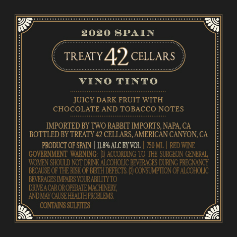Treaty 42 Cellars 2020 Vino Tinto Spain