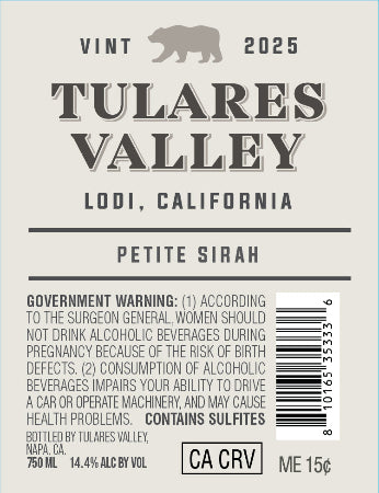 Tulares Valley Petite Sirah Back Label