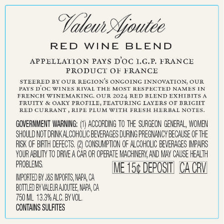 Valeur Ajoutee Red Blend Back Label