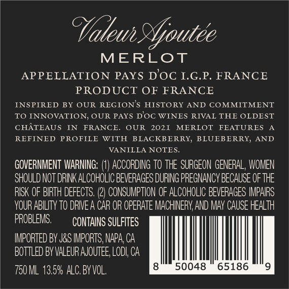 Valeur Ajoutée 2021 Merlot Pays d'Oc IGP, France
