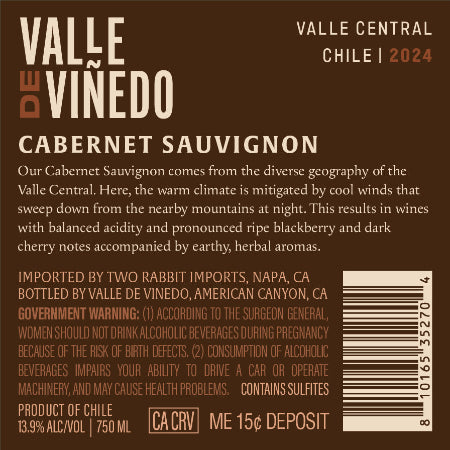 Valle de Viñedo 2024 Cabernet Sauvignon Back Label