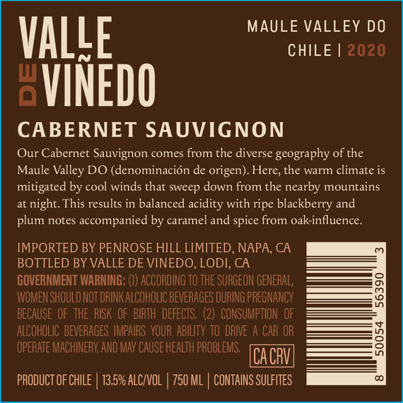 Valle de Viñedo 2020 Cabernet Sauvignon Maule Valley DO, Chile