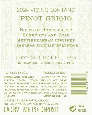 Vicino Lontano 2024 Pinot Grigio Back Label