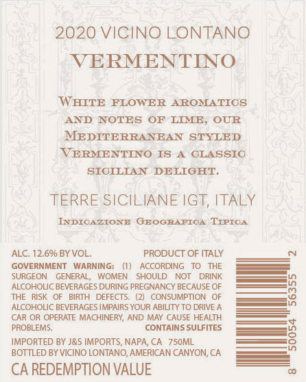 Vicino Lontano 2020 Vermentino Terre Siciliane IGT, Italy