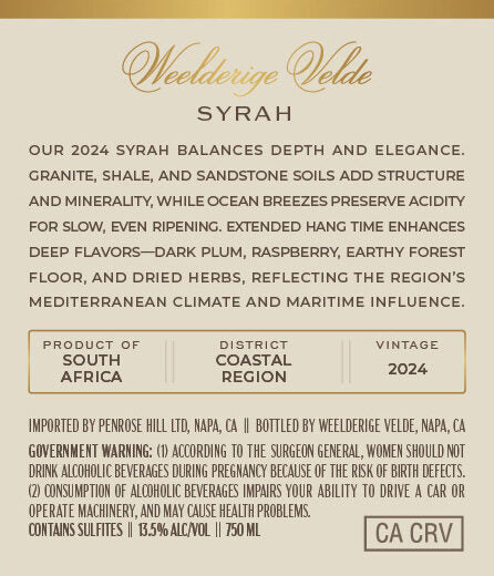 Weelderige Velde 2024 Syrah Coastal Region, South Africa