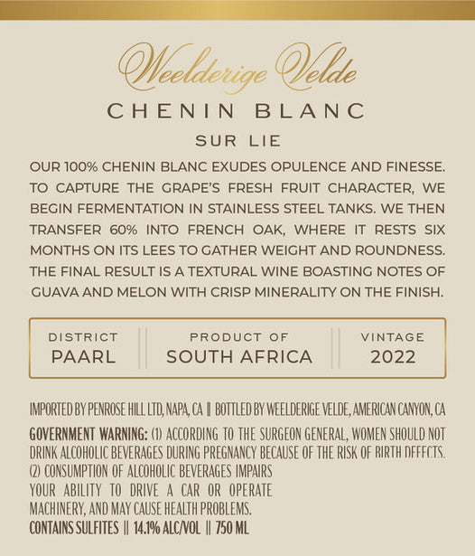 Weelderige Velde 2022 Chenin Blanc (sur lie) Paarl, South Africa