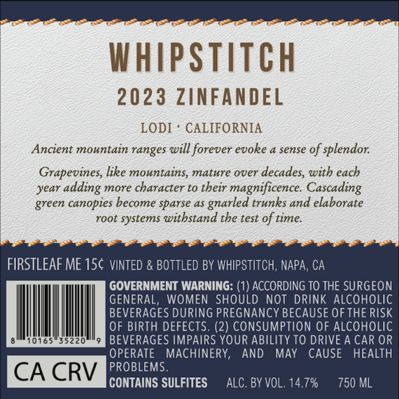 Whipstitch 2023 Zinfandel Lodi, California