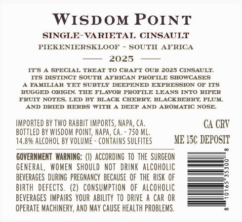 Wisdom Point Cinsault Back Label