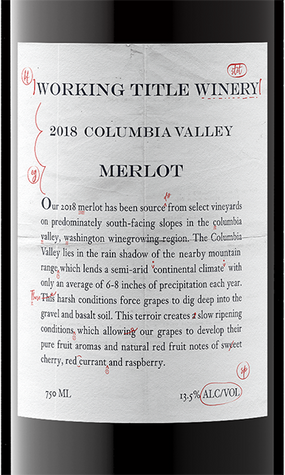 Working Title Winery 2018 Merlot Columbia Valley, Washington
