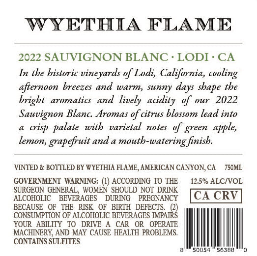 Wyethia Flame 2022 Sauvignon Blanc Lodi, California