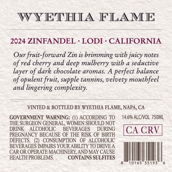 Wyethia Flame 2024 Zinfandel Lodi, California