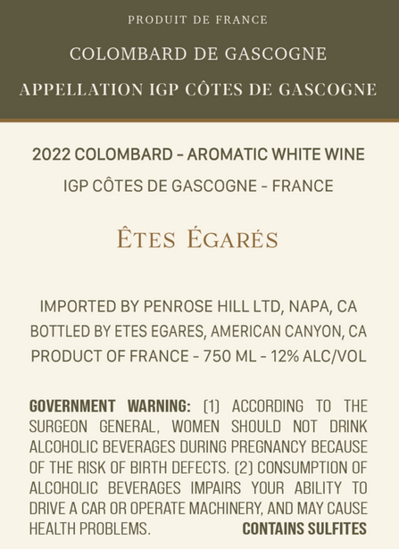 Êtes Égarés 2022 Colombard Côtes de Gascogne IGP, France
