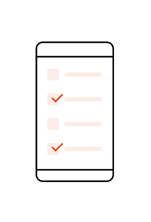 Outline of a smartphone with a checklist on a white background